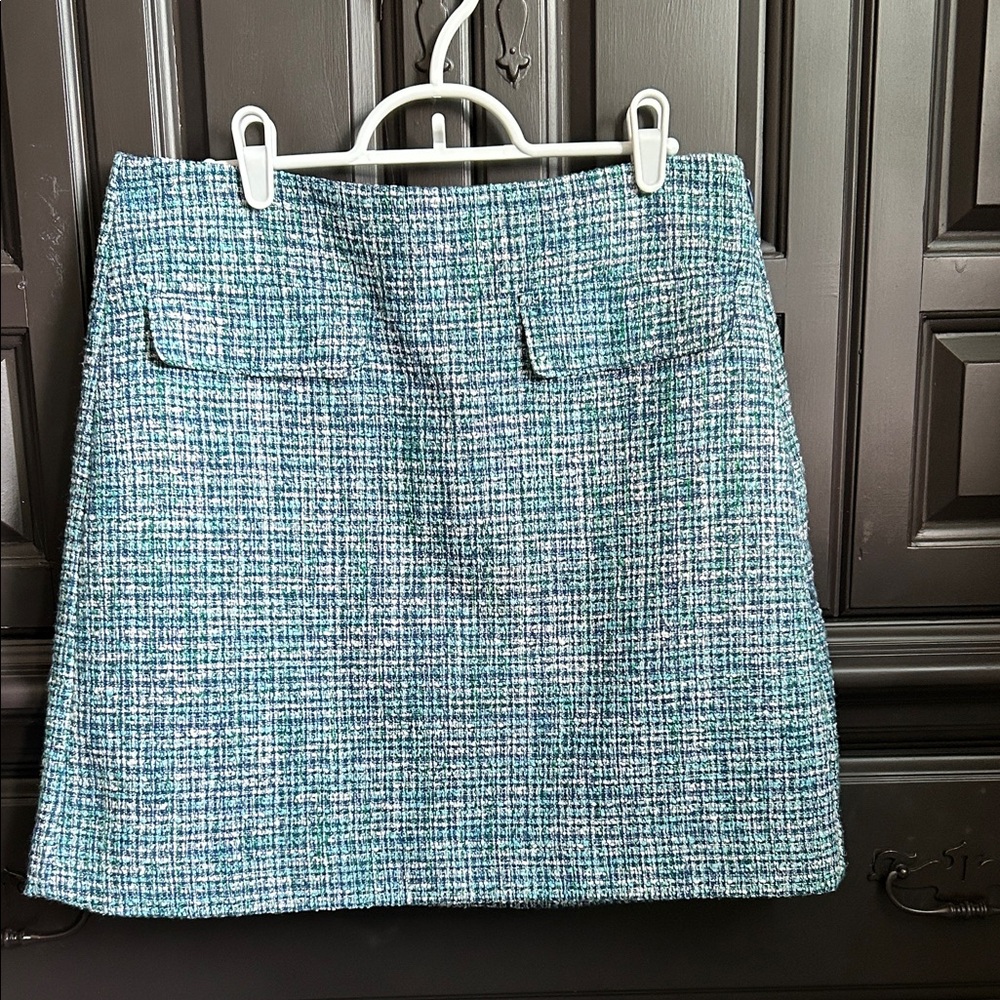 LOFT Tweed Mini Skirt in Blue and White
